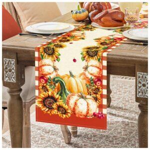 Softalker Table Runner, Fall Harvest Pumpkins & Sunflowers NWT